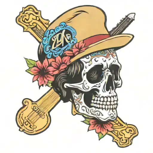 Elvis skull wearing a hawaian shirt with the Las Vegas sign tattoo design idea
