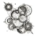 Quantum mechanics equations intertwined with cosmic nebulae tattoo design idea