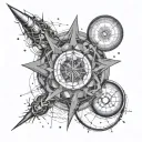 Quantum mechanics equations intertwined with cosmic nebulae tattoo design idea