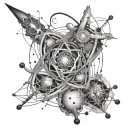 Quantum mechanics equations intertwined with cosmic nebulae tattoo design idea