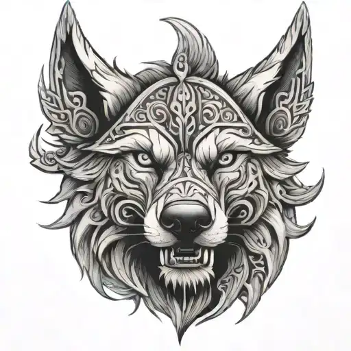 viking wolf head tattoo design idea