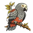 african grey parrot perched tattoo design idea