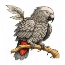 african grey parrot perched tattoo design idea