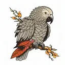 african grey parrot perched tattoo design idea