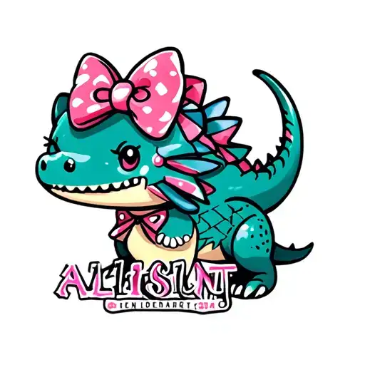 cute little Alliegator with a hello kitty bow on that says Allison underneath it tattoo design idea