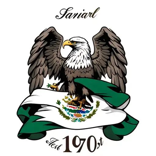 Mexican flag wrapped around a eagle and add 1970 January 1st  tattoo design idea