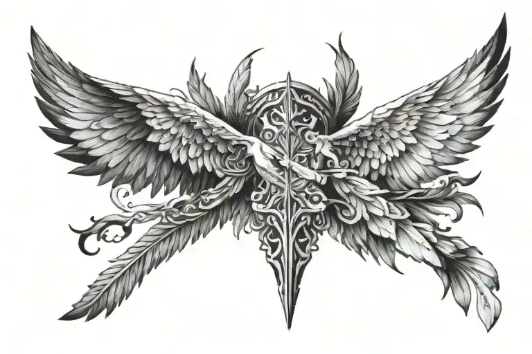 two wings and warrior  tattoo design idea