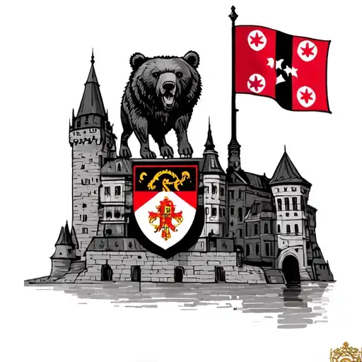 attoo design featuring the city borders of Ankara, with the flag of Hamburg (castle emblem), the Berlin bear symbol, and tattoo design idea