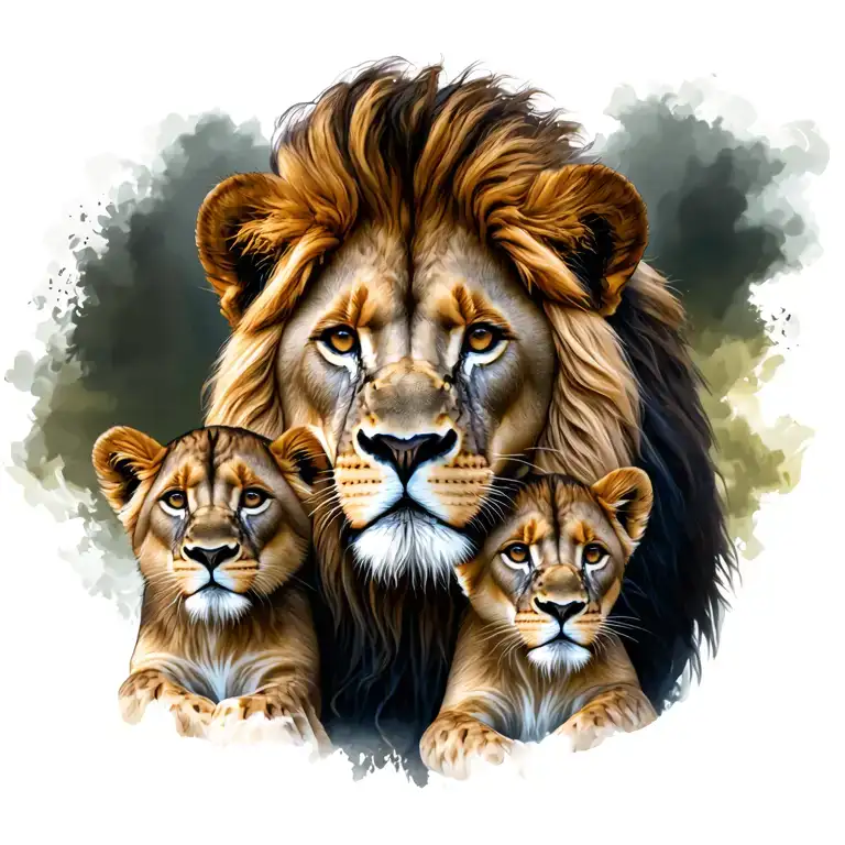 lion and cub surrounded tattoo design idea