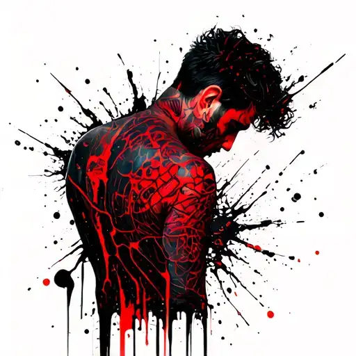 futuristic style, broken lines, for men, on the back, from the neck, to the shoulders to the buttocks tattoo design idea