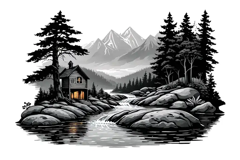 outdoor with stream  tattoo design idea