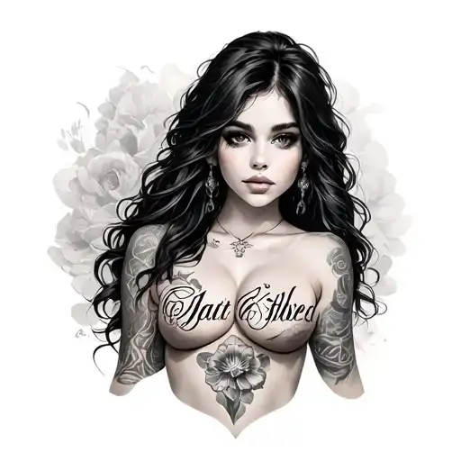 Dark lettering tattoo on a girl under her breast tattoo design idea