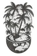 A palm tree silhouette on a globe, with a compass pointing towards Miami, symbolizing the traveler's love for exploring new places tattoo design idea