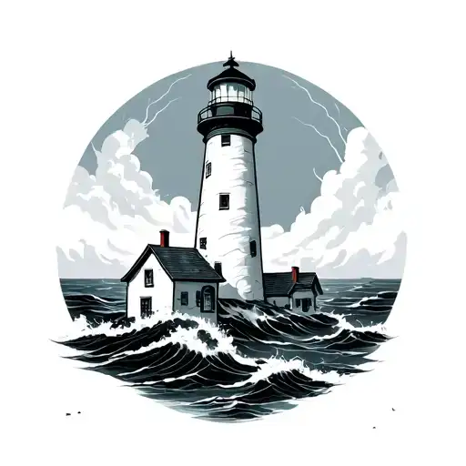 Lighthouse in the storm with the ovarian cancer symbol tattoo design idea