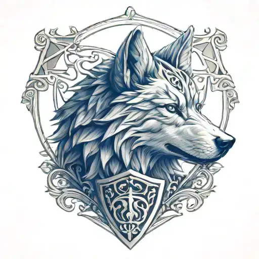 shield wolf tattoo design idea