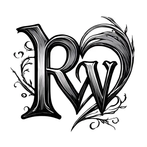 the initials r and w combined with a heart shape tattoo design idea