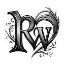 the initials r and w combined with a heart shape tattoo design idea