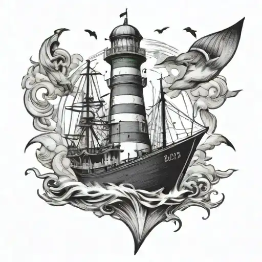 cards dollars ship lighthouse 13 family tattoo design idea