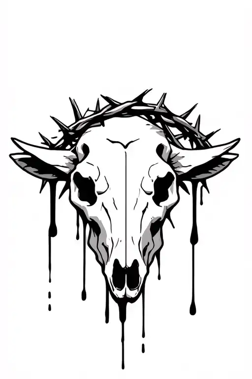 crown of thorns wrapped around a lamb skull. blood dripping. tattoo design idea