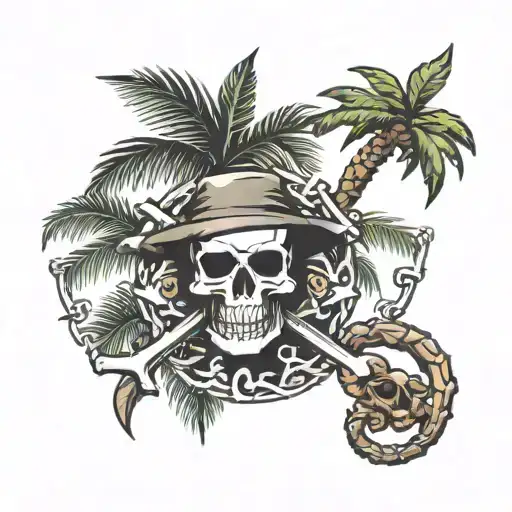 jolly roger with Palm tree branch tattoo design idea