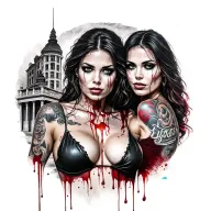  sexy bloody two women with streets backgrounds  tattoo design idea
