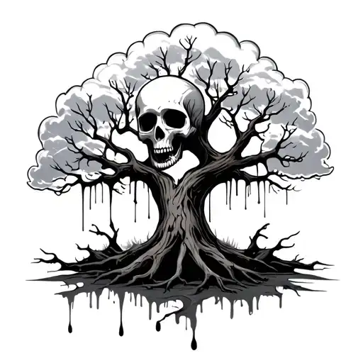skull tree crying blood.  tattoo design idea