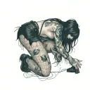 bend over,slim thick goth girl,emo, nude,sexy,lingerie,introverted,,long black hair, naked,fishnet,skirt,big butt,nails tattoo design idea