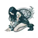 bend over,slim thick goth girl,emo, nude,sexy,lingerie,introverted,,long black hair, naked,fishnet,skirt,big butt,nails tattoo design idea