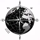 flat earth map, a 3d compass star on the side, Latitude line 39.1°N, Longitude 84.512020°W, and my birth date 08/16/1961 tattoo design idea