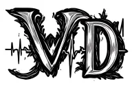 "V D" heartbeat line running tattoo design idea