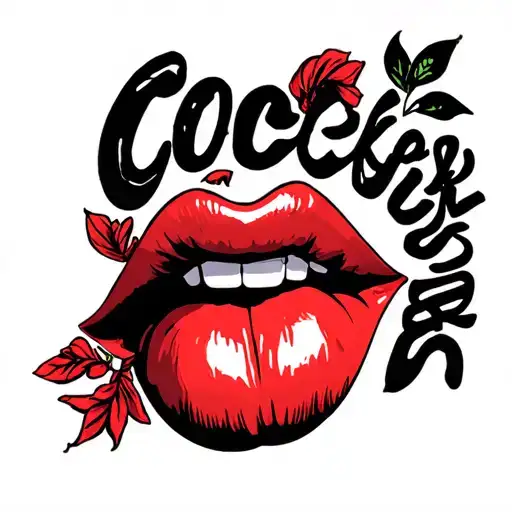 "COCKSUCKER" licking lips tattoo design idea