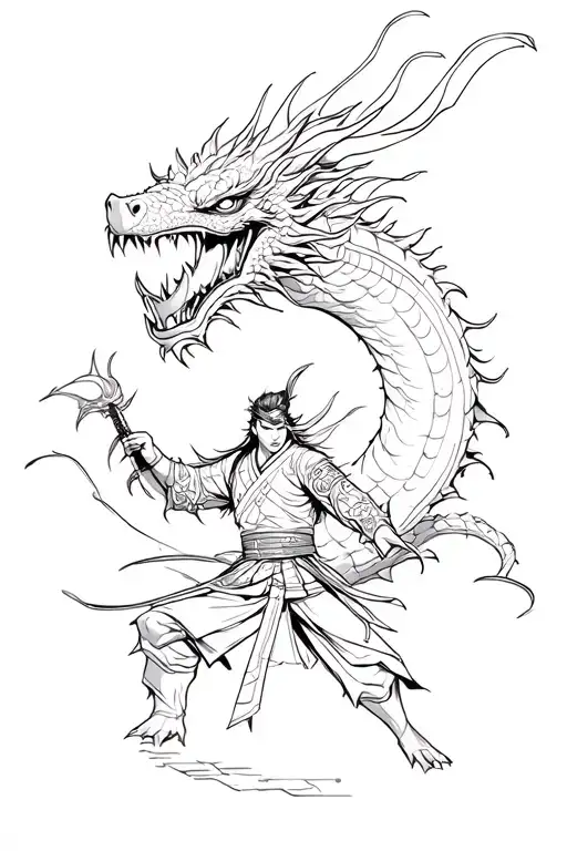 Japanese warrior battling a dragon tattoo design idea