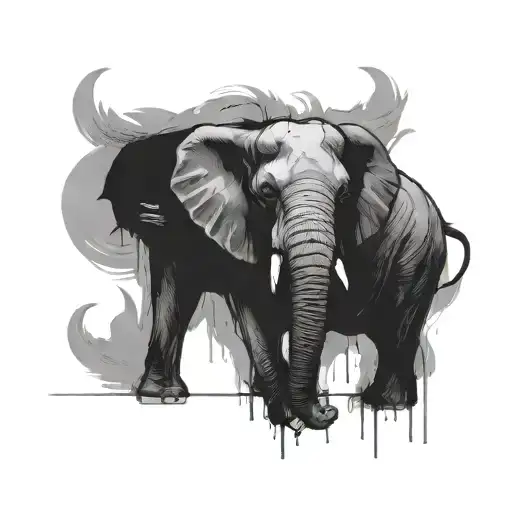 black sketch elephant surrounded tattoo design idea