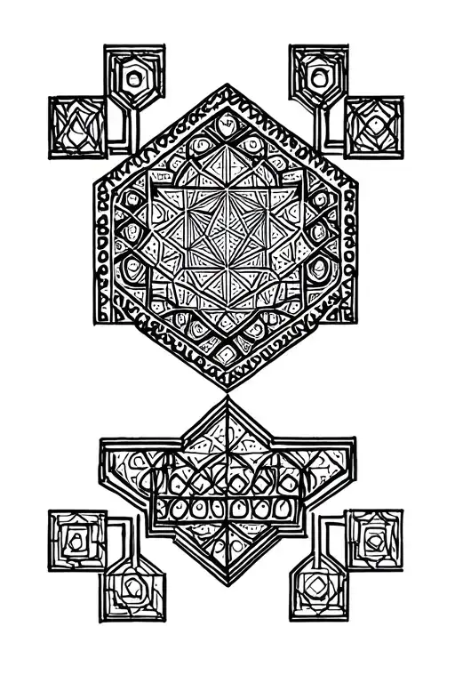 Based on Hexagons and Mandalas, Layered by Shadowing, includes Sri Yantra tattoo design idea