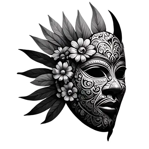Liberia kru tribe mask made entirely of intricate floral patterns tattoo design idea