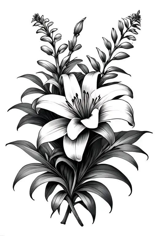 hyssop and lily flower tattoo design idea