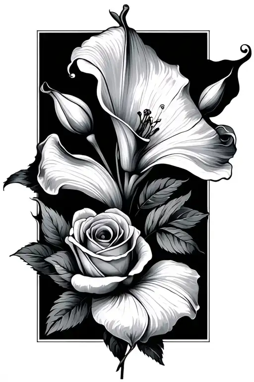 calla lily and rose tattoo design idea