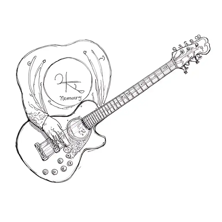 in memory guitar pick tattoo design idea