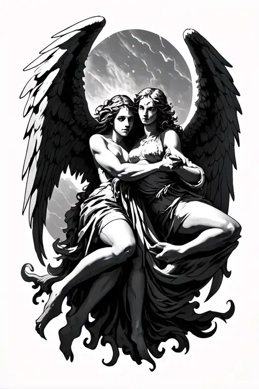 angels fighting demons tattoo design idea