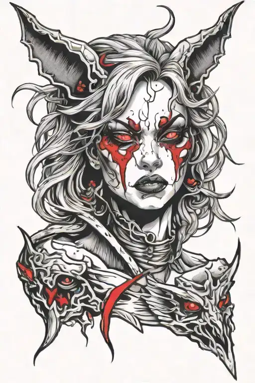 seductive female sleep paralysis demon with knife red eyes tattoo tattoo design idea