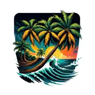 3 palm trees and ocean wave crashing tattoo design idea