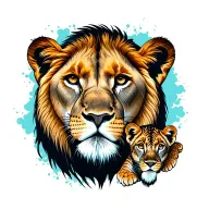 Lioness and two cubs face only tattoo design idea
