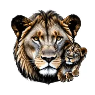 Lioness and two cubs face only tattoo design idea