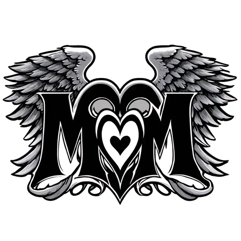 "M" winged heart tattoo design idea