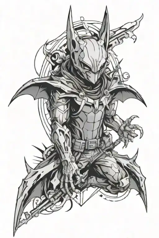 cyber sigilism and Anime and bat tattoo design idea
