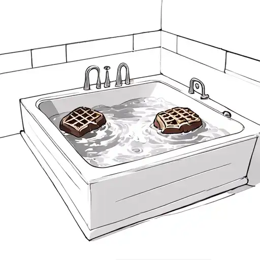 square jacuzzi with hot water and two semicircle chocolate waffles sitting inside tattoo design idea