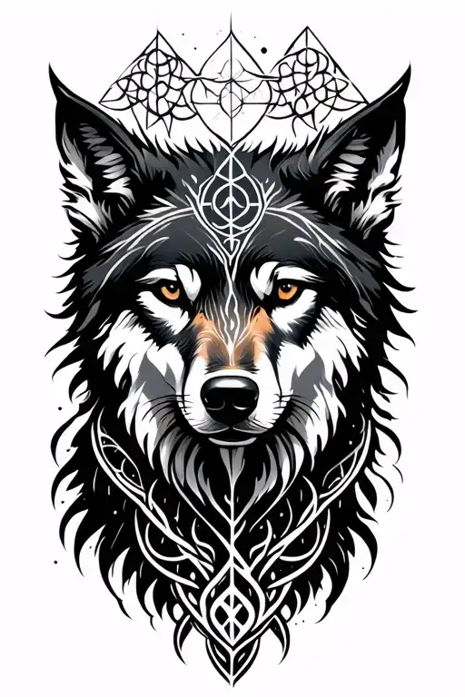 quantum physics, celtic, nature elements like trees, geometric, wolf tattoo design idea