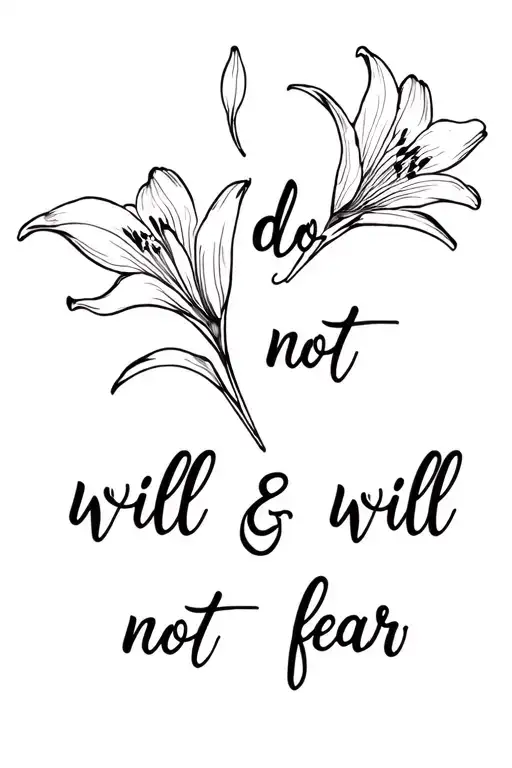 "i do not & will not fear tm" "i do not & will not fear tm" flowers like lilys and foliage  tattoo design idea