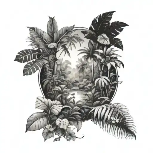 rainforest Jungle with Lesben and blödsoms tattoo design idea