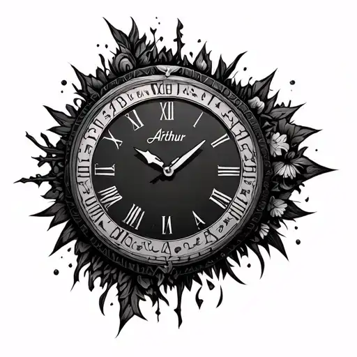 "Arthur 02.12.2007" Gousset clock 12:47 p.m. tattoo design idea